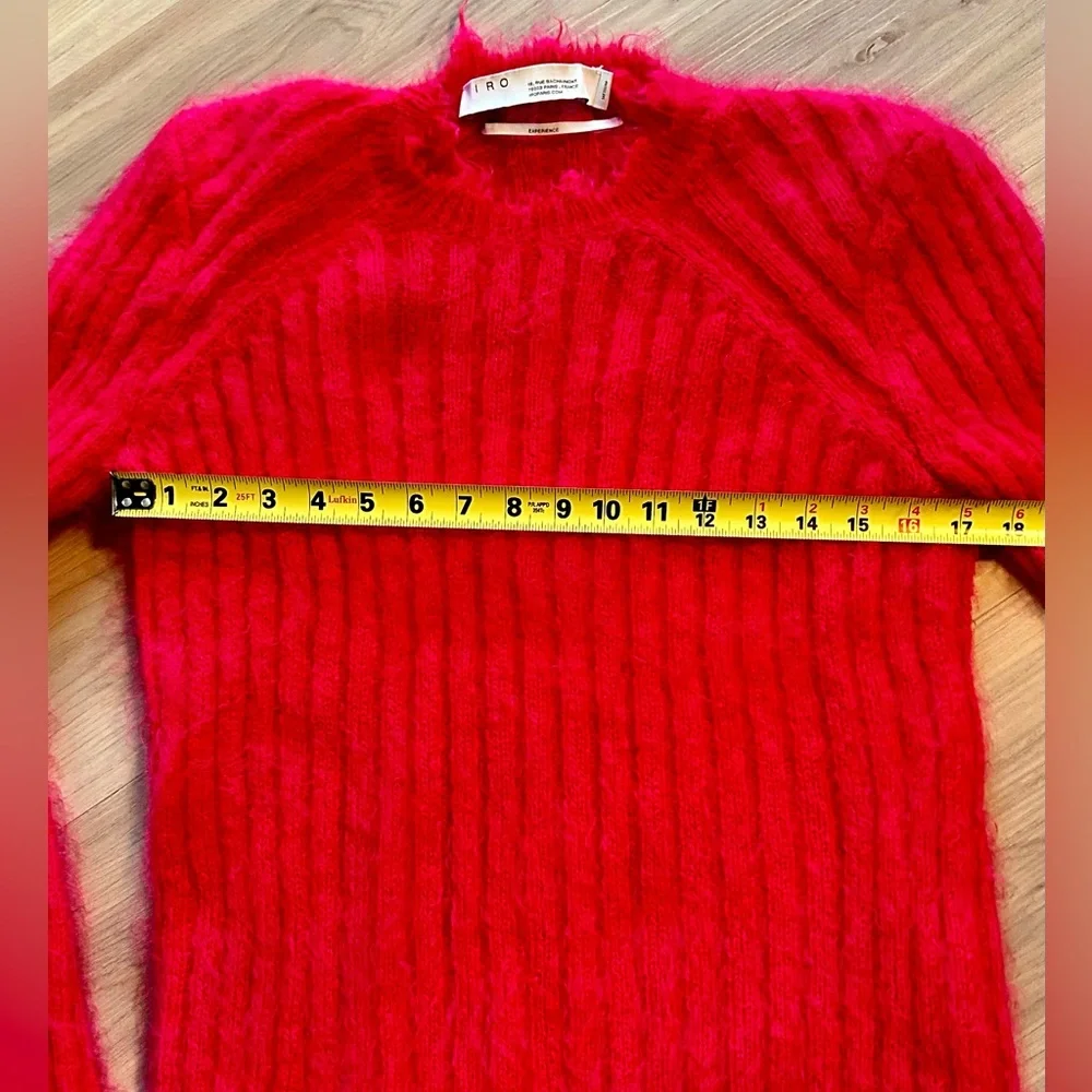 IRO Mohair Wool Sweater M Pink Fringed Hem Fuzzy Feminine Luxury Old Money - Picture 7 of 12